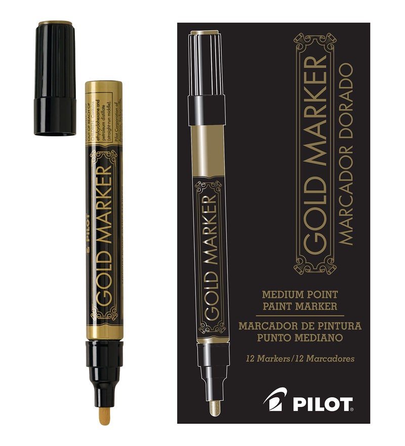 PILOT Metallic Permanent Paint Markers, Gold, Extra Fine Point, 12-Pack (41700) - Image 1